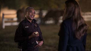 Karen Robinson as Sheriff Floss, Michelle Monaghan as Gina McCleary in episode 101 of Echoes