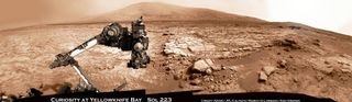 This panorama showing Curiosity at the John Klein drill site is composed of more than 20 images the rover took with its navigation cameras on March 23, 2013.