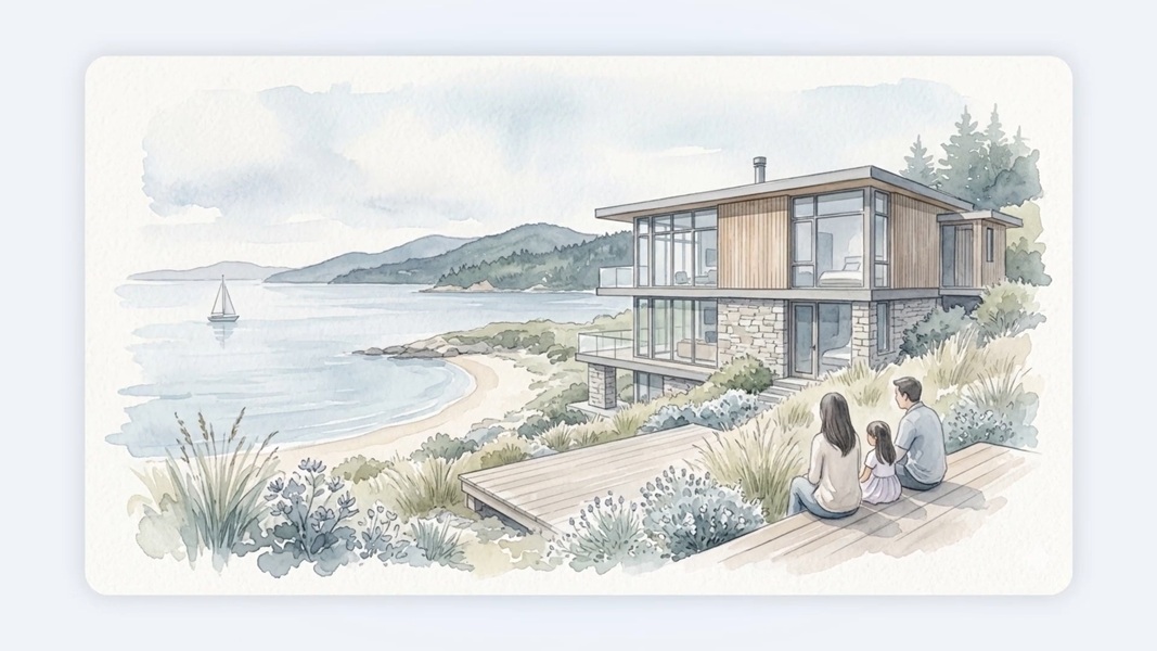 Google's Gemini now merges its Personal Intelligence software with Nano Banana 2 to create images for users using simple prompts for images like this: a dream house near the water.