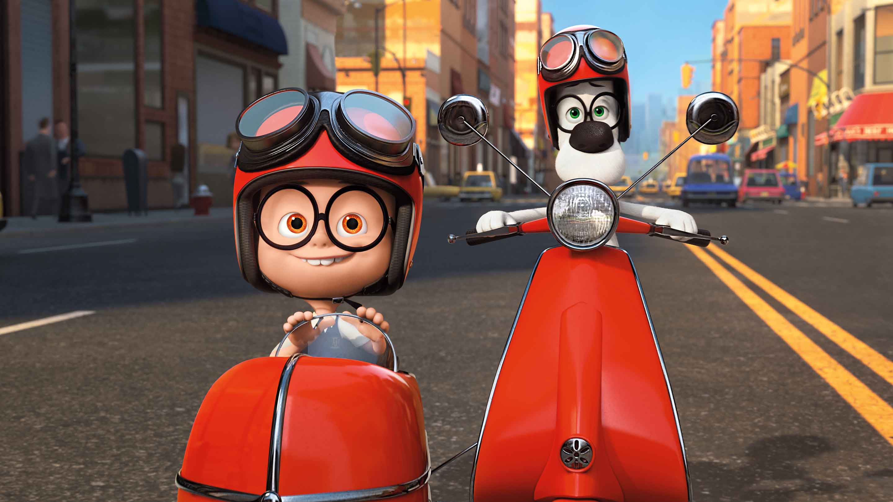 mr. peabody and sherman in a motorcycle with side car in mr. peabody and sherman, one of the Best family movies on Netflix