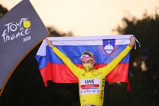 Tadej Pogacar (UAE Team Emirates) celebrates his victory at the 2020 Tour de France in Paris