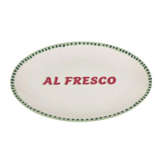 Multi Bright Al Fresco Serving Platter with green rim on a white background