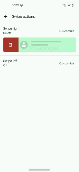 Google Messages "Swipe actions" settings