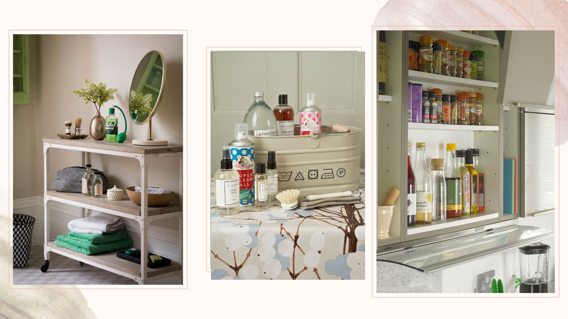 Compilation of bathroom, utility and kitchen products being organised