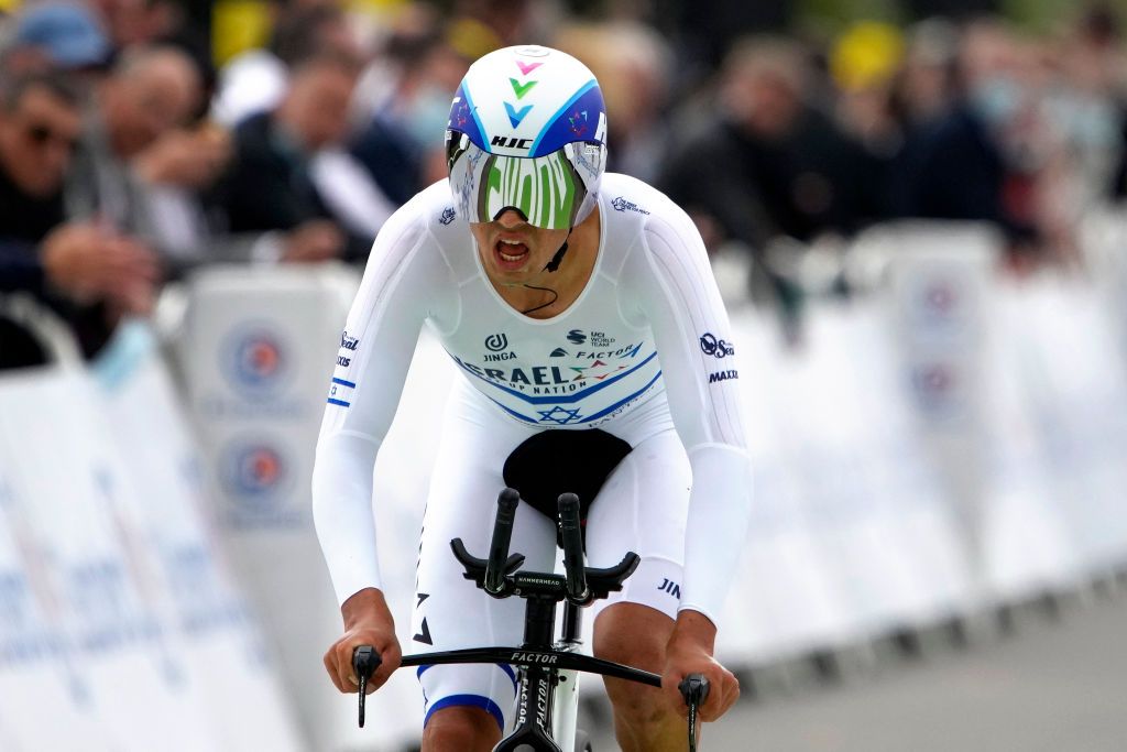 LAVAL ESPACE MAYENNE FRANCE JUNE 30 Omer Goldstein of Israel and Team Israel StartUp Nation at arrival during the 108th Tour de France 2021 Stage 5 a 272km Individual Time Trial stage from Chang to Laval Espace Mayenne 90m ITT LeTour TDF2021 on June 30 2021 in Laval Espace Mayenne France Photo by Christophe Ena PoolGetty Images