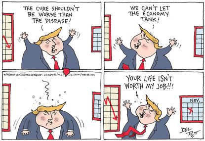 Political Cartoon U.S. Trump coronavirus strategy meltdown reelection 2020