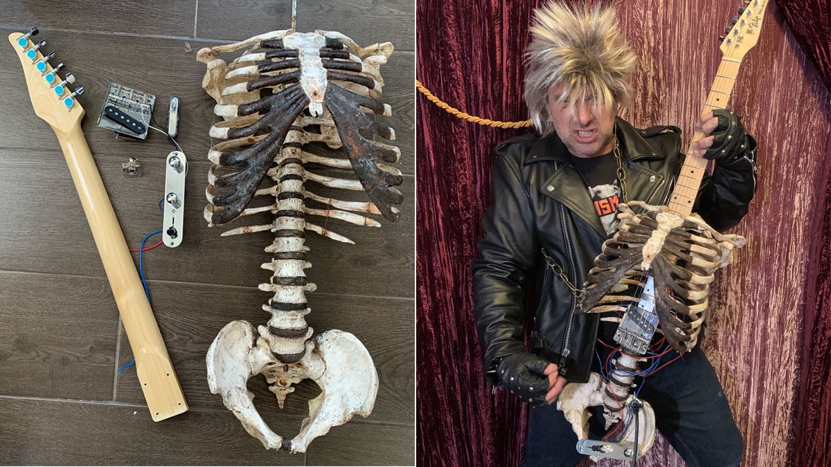 Man builds guitar out of uncle’s skeleton, uses it to play black metal