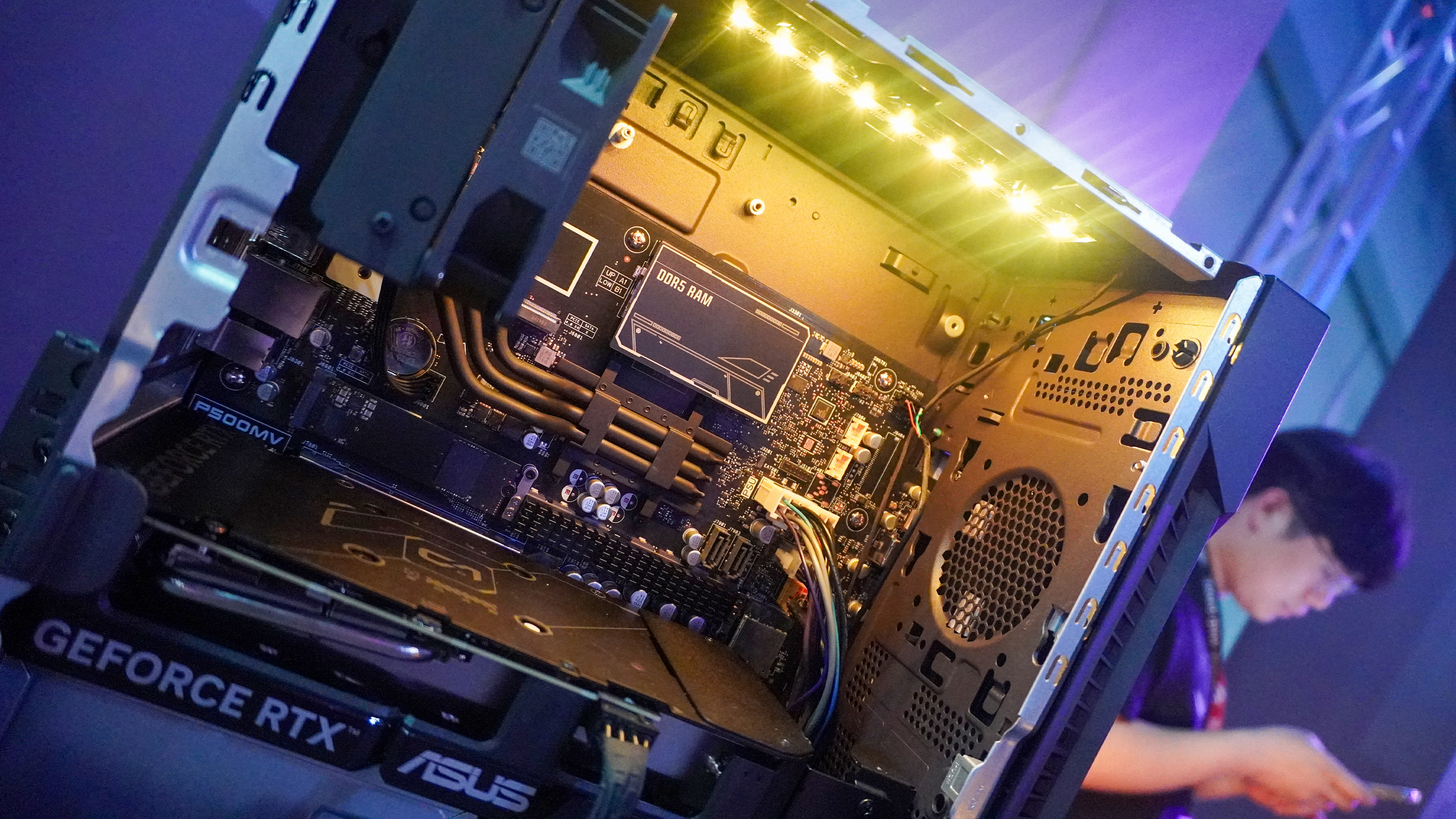 Inside look at Asus TUF Gaming T500 gaming PC on table