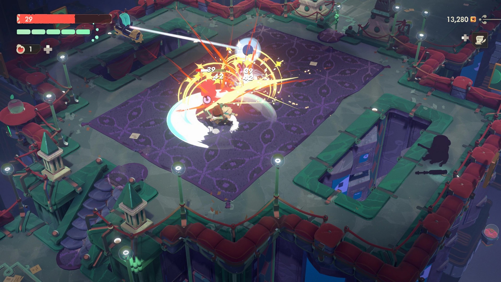 Will does a special attack in The Gallery to build up Thunder charge in Moonlighter 2: The Endless Vault