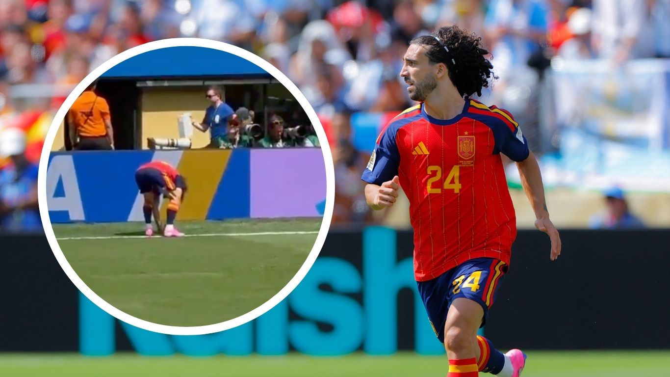 Marc Cucurella of Sapin controls the ball during the FIFA World Cup 2026 Final match between Spain and Argentina at New York New Jersey Stadium on July 19, 2026 in East Rutherford, United States