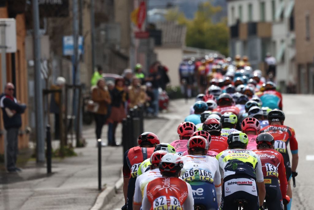 The pack of riders cycles during the 5th stage of the 81st Paris Nice cycling race 2125 km between SaintSymphoriensurCoise and SaintPaulTroisChateaux on March 9 2023 Photo by AnneChristine POUJOULAT AFP Photo by ANNECHRISTINE POUJOULATAFP via Getty Images