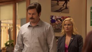 Leslie Knope (Amy Poehler) and Ron Swanson (Nick Offerman) in Parks and Recreation