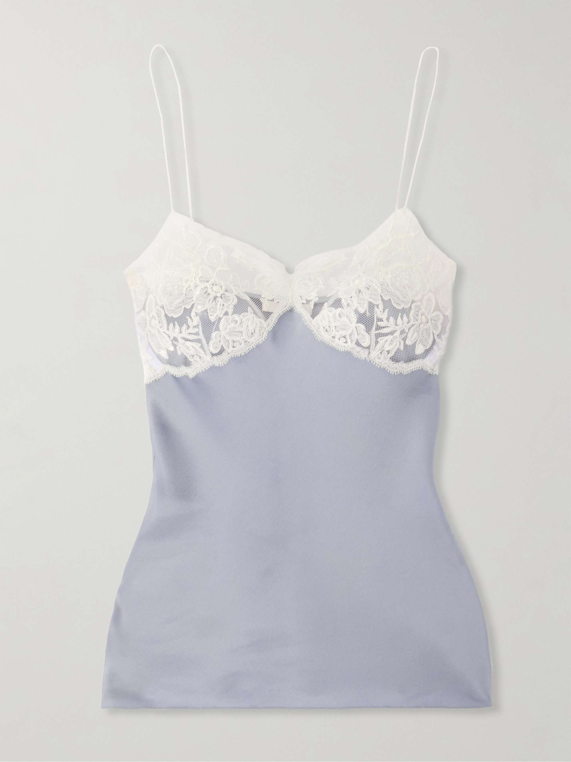 Embroidered Tulle-Trimmed Satin Camisole