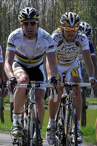 Cadel Evans and Maxime Monfort early in the race