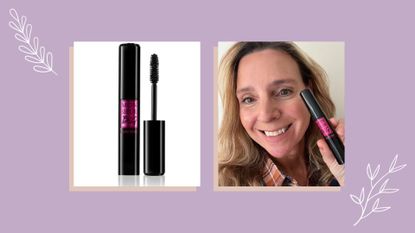 Lisa Barrett holding Lancôme Monsieur Big Mascara plus the mascara in its tube for this Lancôme Monsieur Big Mascara review