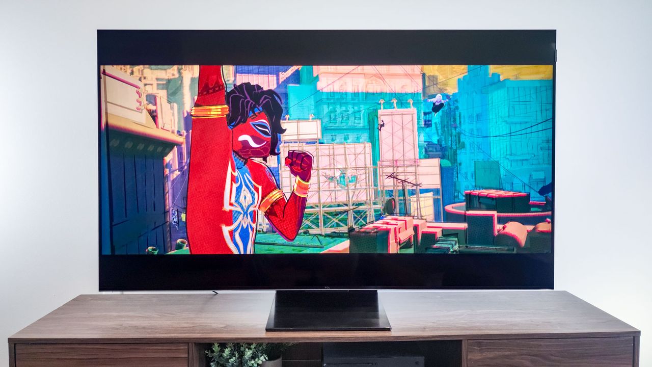 TCL QM7 Mini-LED TV on table in living room