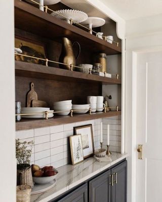 kitchen shelves with gallery rails