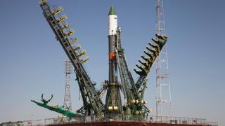 Russia’s unmanned Progress 60 cargo craft on the launch pad at Baikonur Cosmodrome in Kazakhstan ahead of a planned July 3, 2015 liftoff.