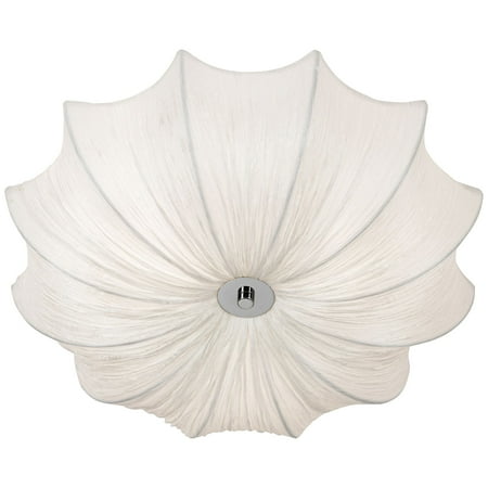 Possini Euro Design Planetarium Modern Ceiling Light Flush Mount Fixture 21" Wide Chrome 3-Light Ivory Fabric Scalloped Bowl for Bedroom Living Room