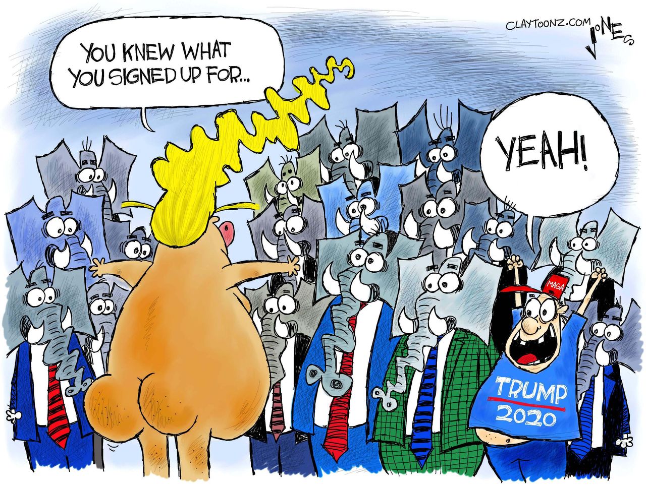 Political cartoon U.S. Trump supporters GOP