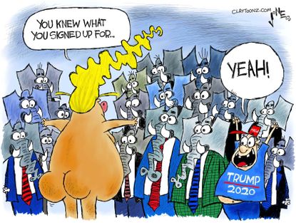 Political cartoon U.S. Trump supporters GOP