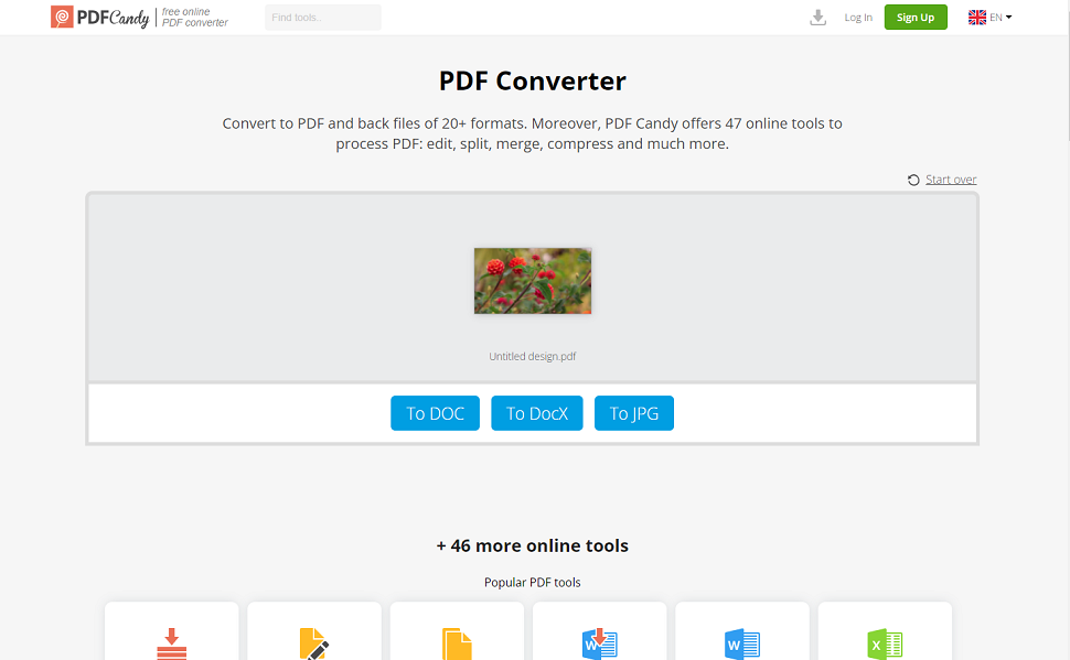 Convertendo arquivos em PDF Editor de PDF online grátis PDF Candy em ação