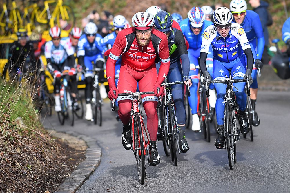 Marco Haller (katusha) drives the pace at Paris-Nice.
