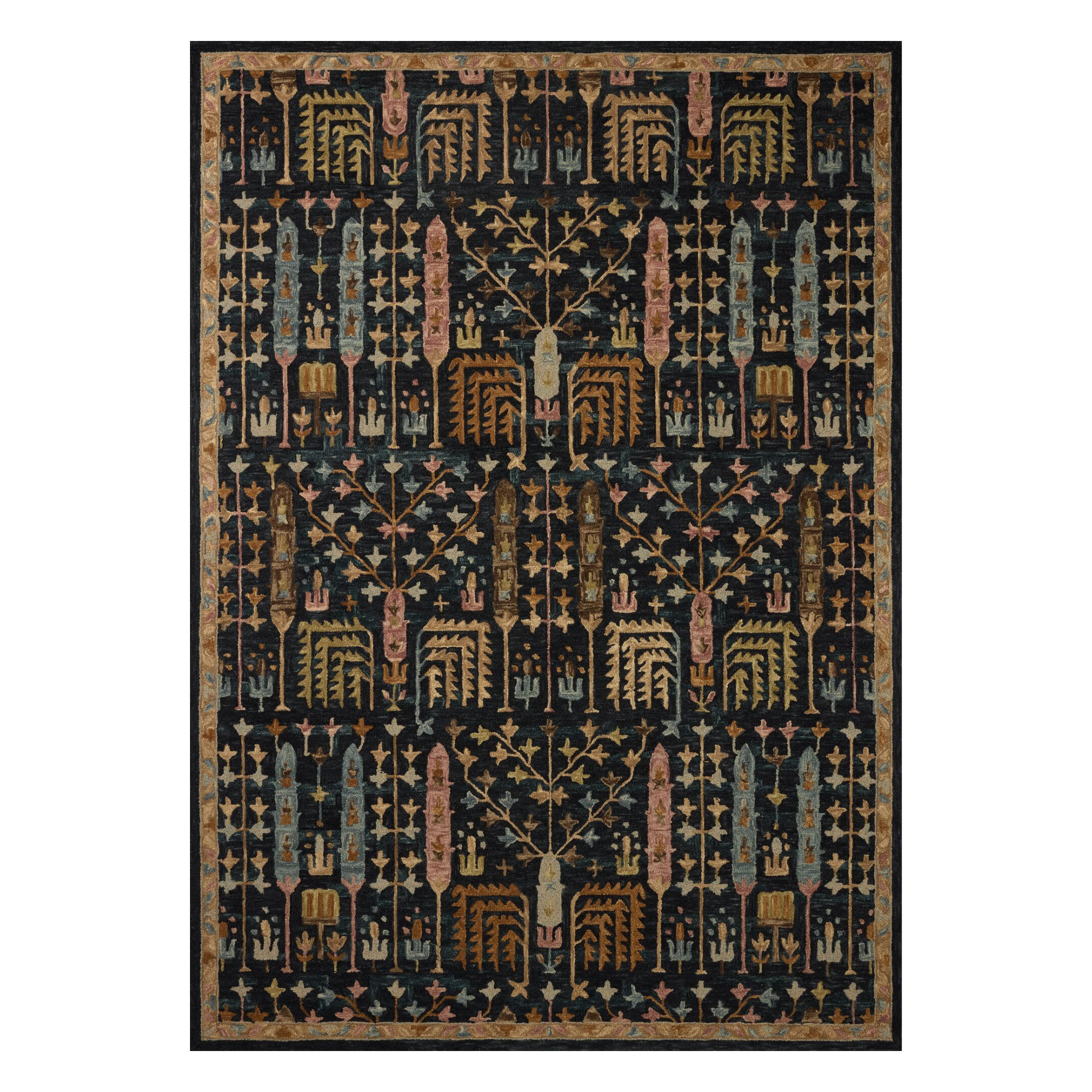 a bold rug with geometric detailing and bold coloring