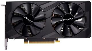 PNY RTX 3050 graphics card on a white background