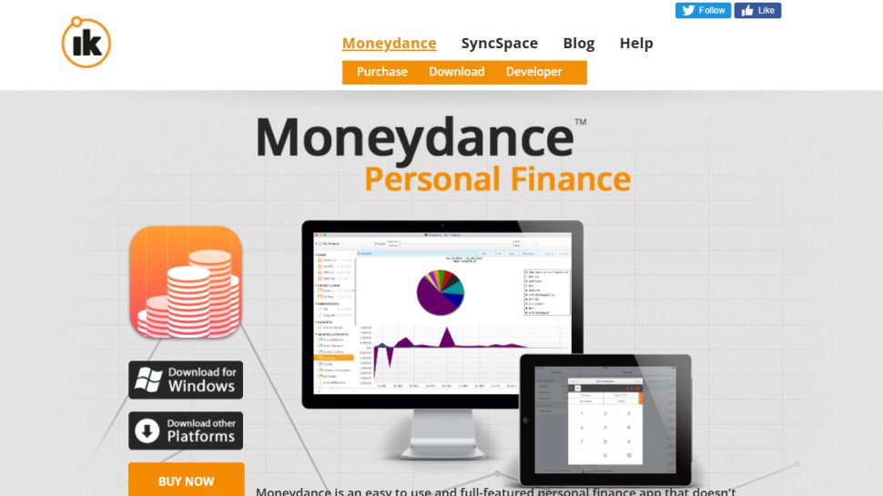 Website screenshot of Moneydance (January, 2026)