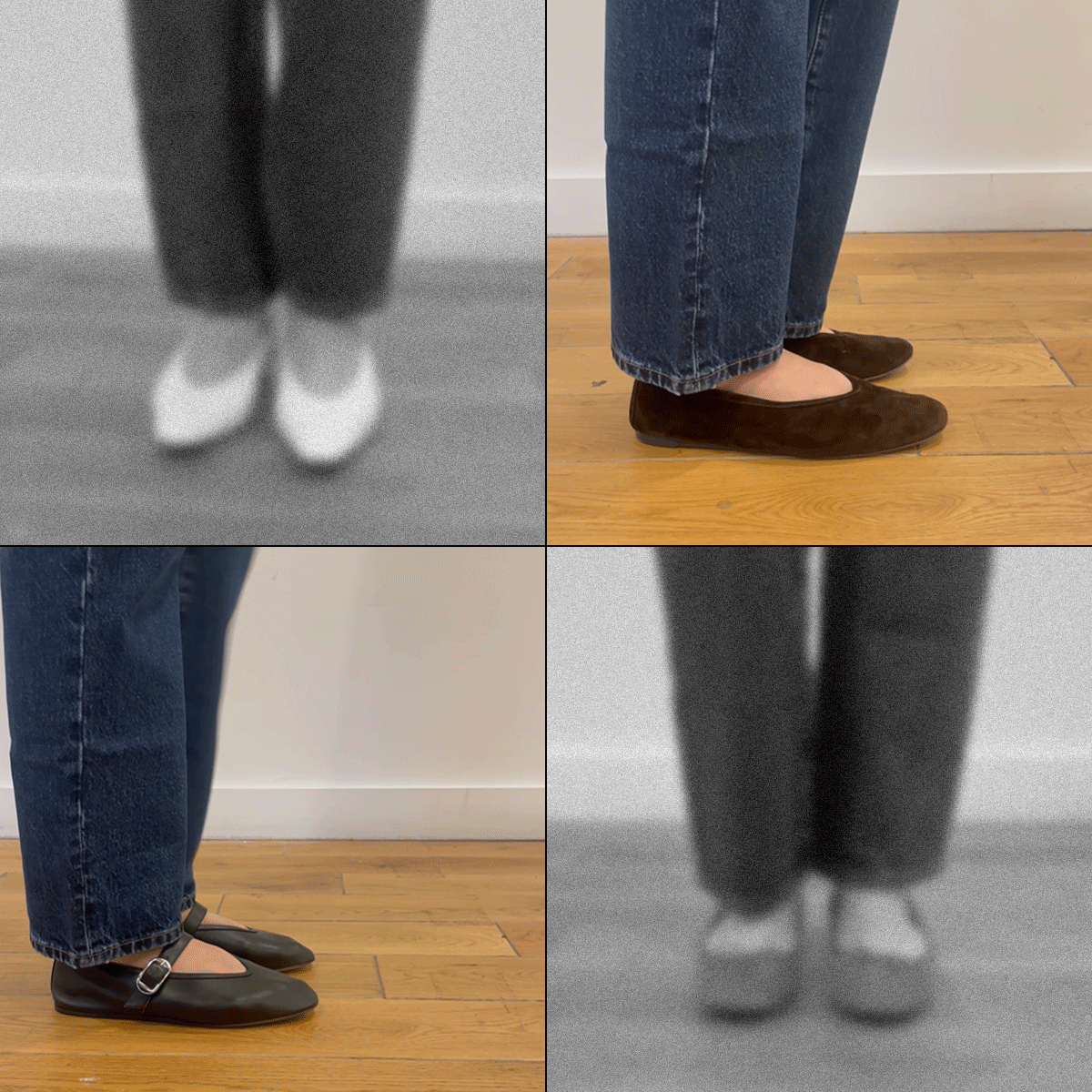 a collage of detail images of senior fashion editor Anna LaPlaca wearing popular ballet-flat styles