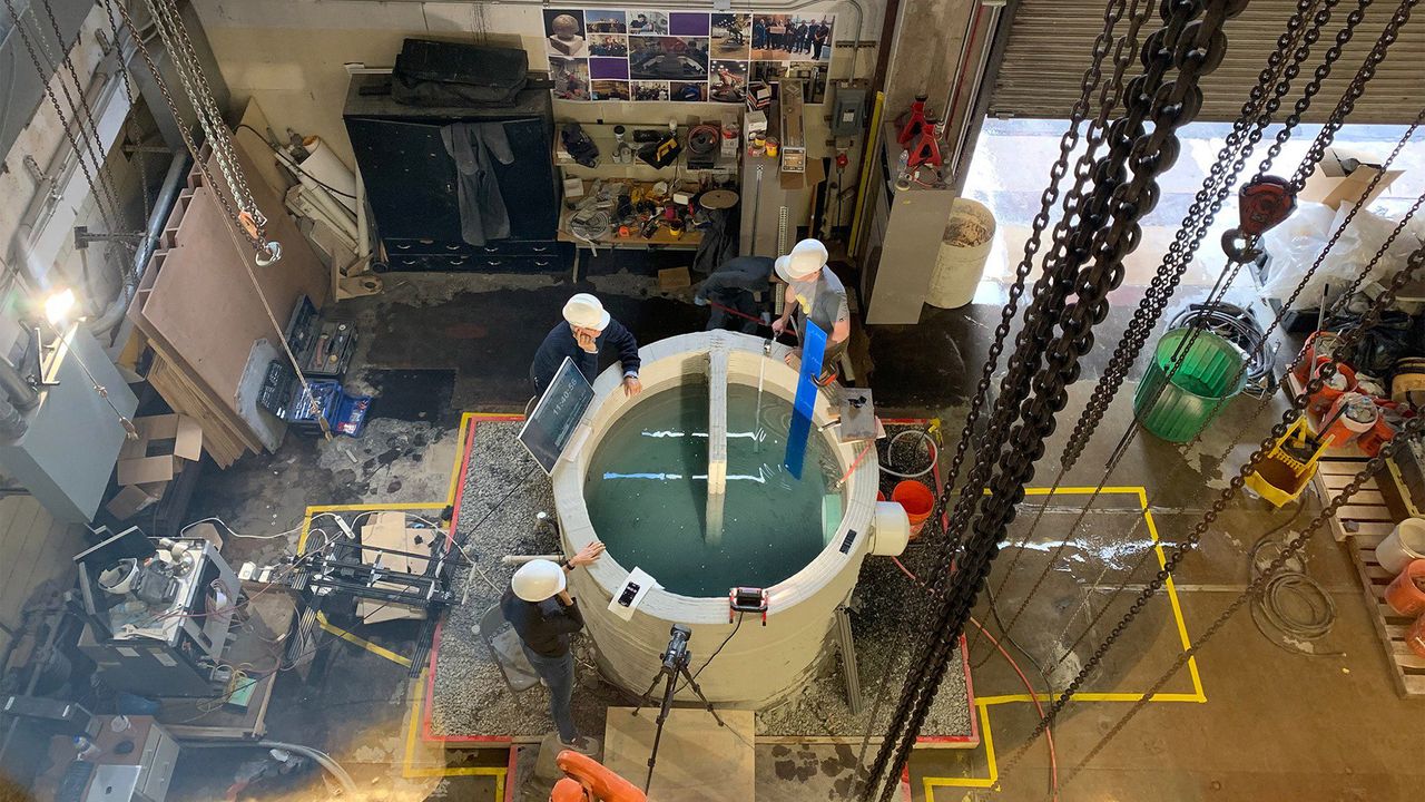 The habitat built by the third-place team, Penn State, undergoes a water seal test.