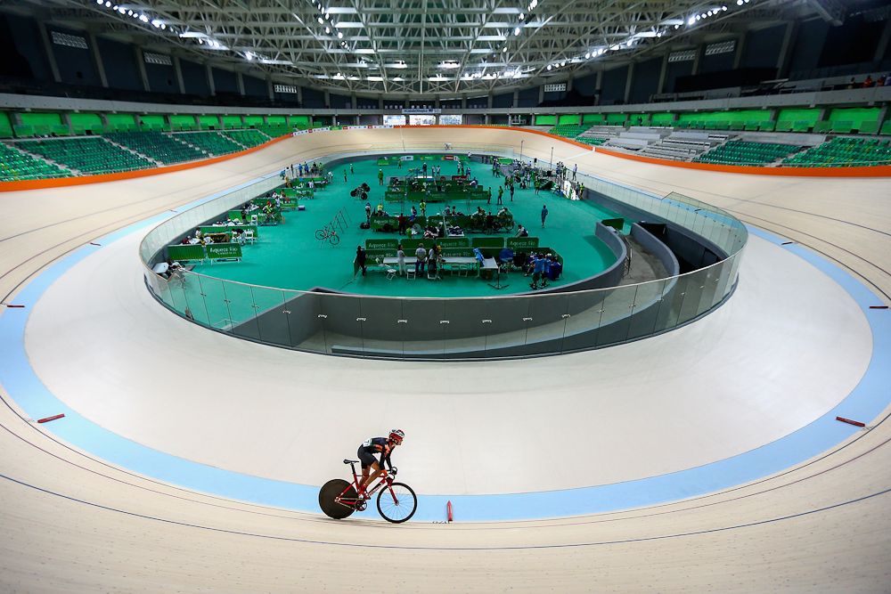 A Cyclist trains at the newly delivered Rio Olympic Velodrome at Olympic Park
