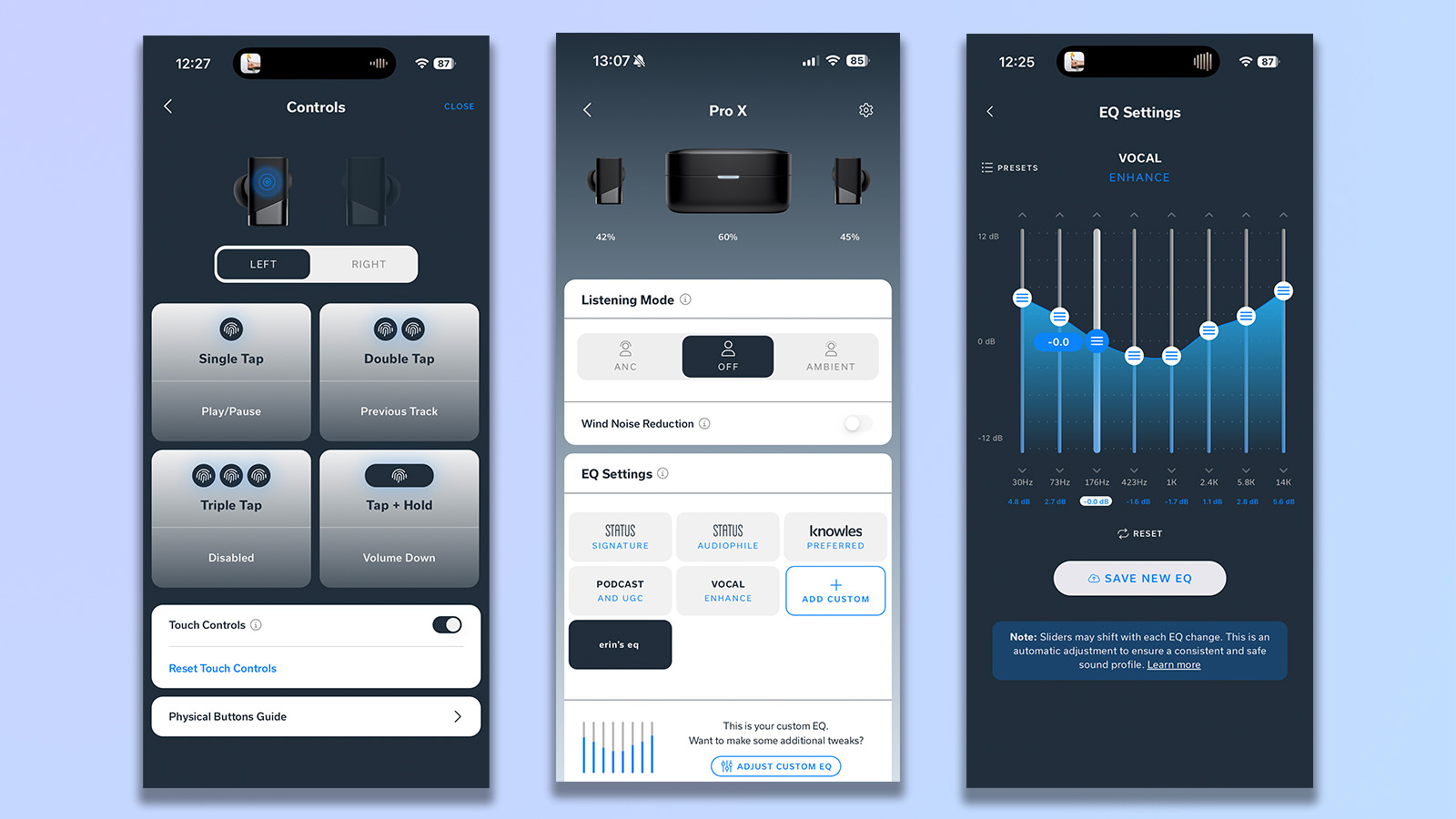 three screenshots from the status app showing compatibility with the app
