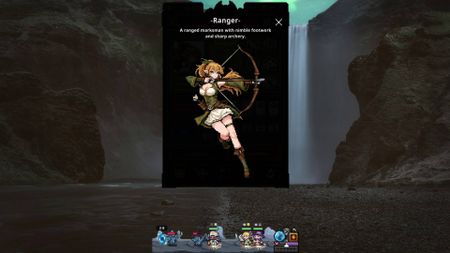 Task Bar Hero Ranger pixel character artwork depicting a woman with pointed ears drawing and aiming a bow