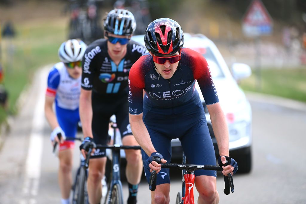 BOLZANO LANA ITALY APRIL 19 Pavel Sivakov of Russia and Team INEOS Grenadiers competes in the breakaway during the 45th Tour of the Alps 2022 Stage 2 a 1541km stage from PrimieroS Martino di Castrozza to Lana TouroftheAlps on April 19 2022 in Bolzano Lana Italy Photo by Tim de WaeleGetty Images