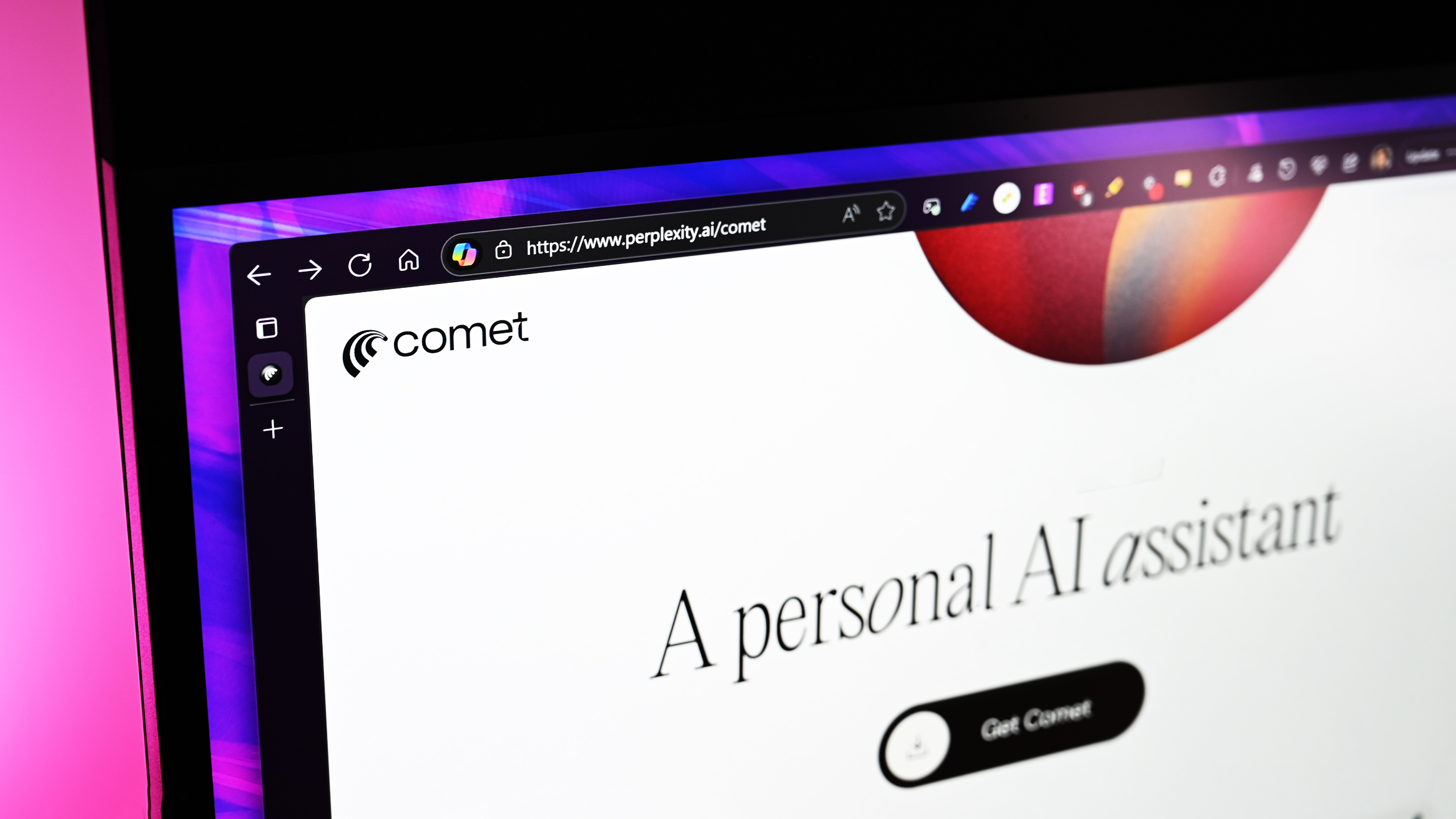 Perplexity&#039;s landing page to download its new Comet AI-powered web browser.