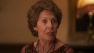 Penelope Wilton speaking in a very spirited fashion in Downton Abbey: The Motion Picture.