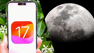 iOS 17 logo and photo of the moon