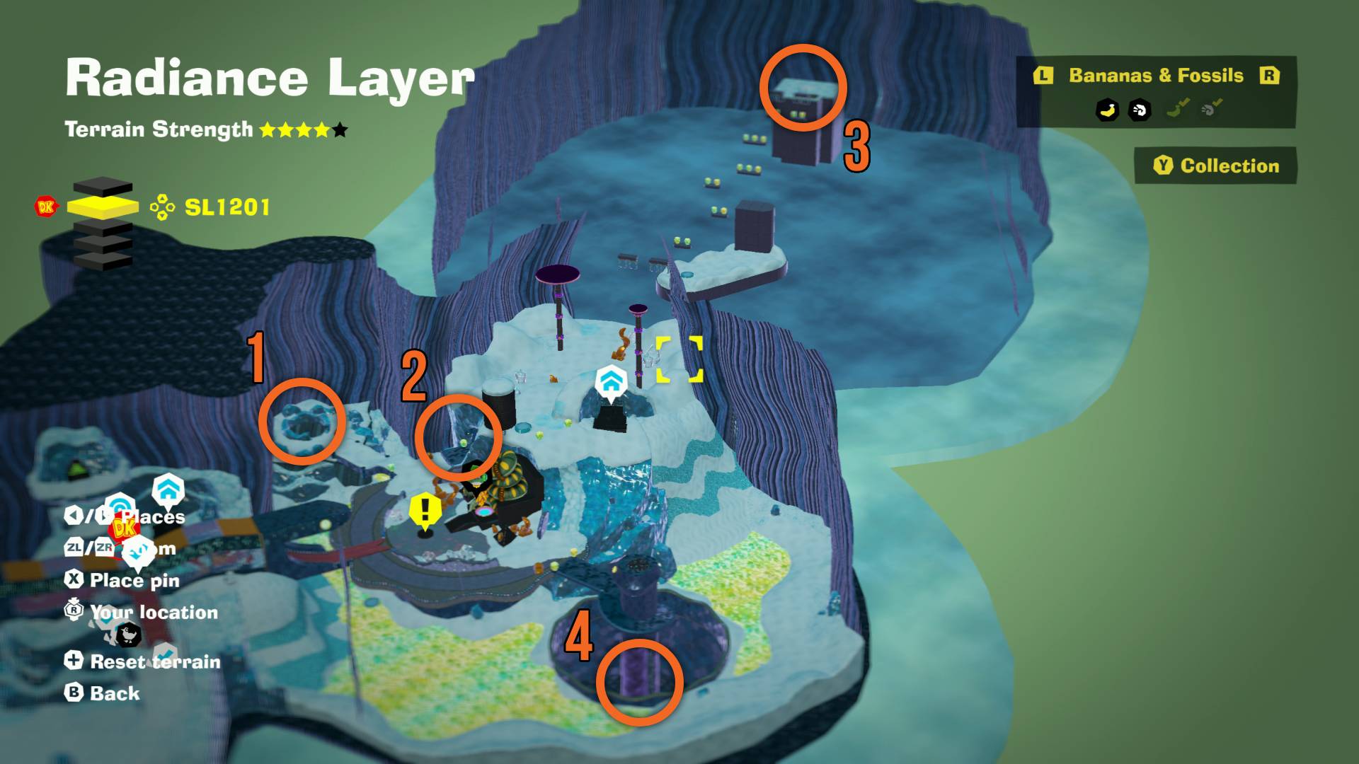 Donkey Kong Bananza Snake ancient record piece map of radiance layer