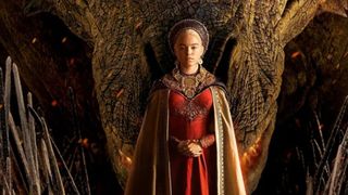 Emma D'Arcy as Queen Rhaenyra Targaryen in front of a dragon during one of the best shows on Max, House of the Dragon.