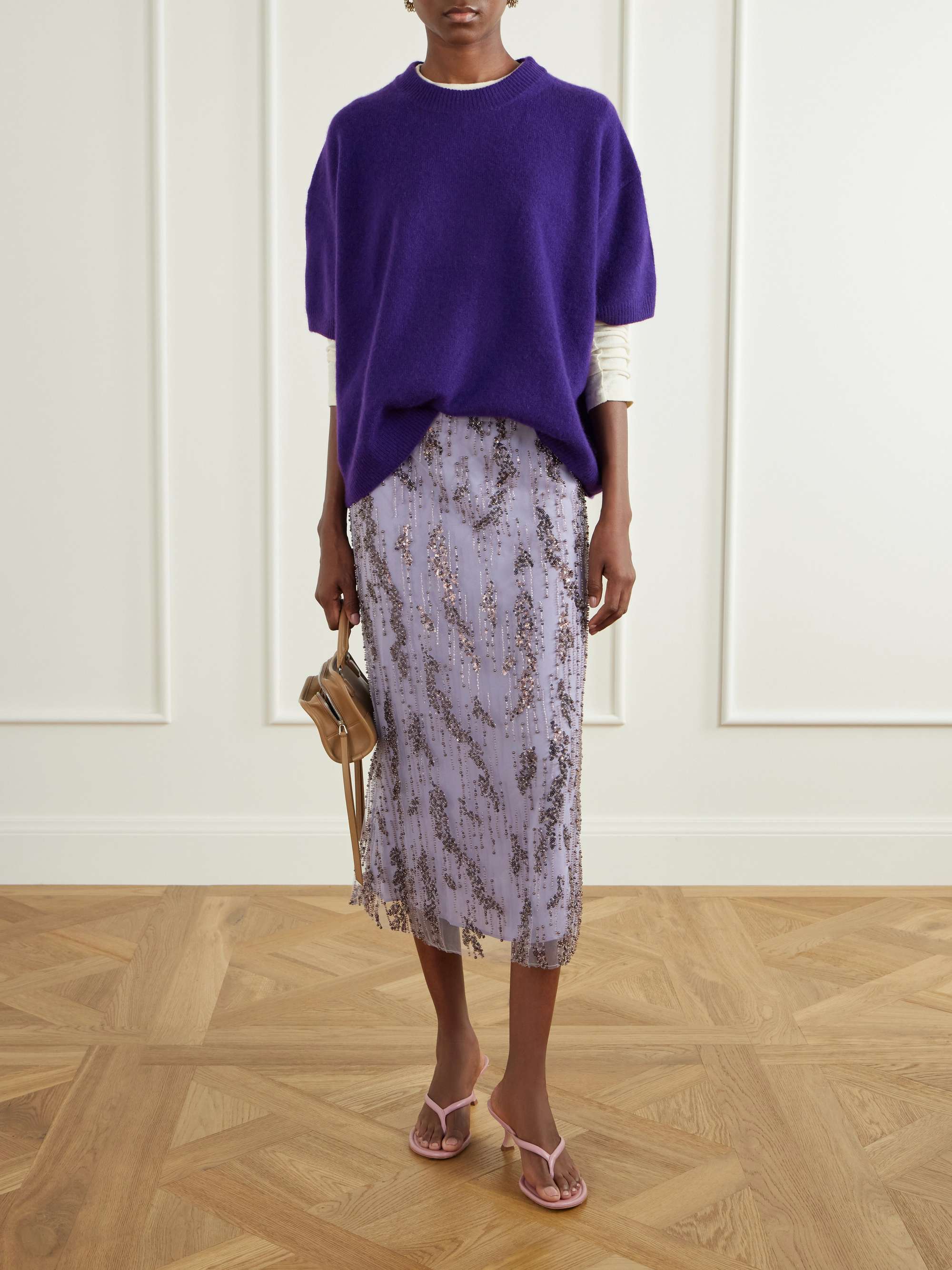 Bead-Embellished Midi Skirt