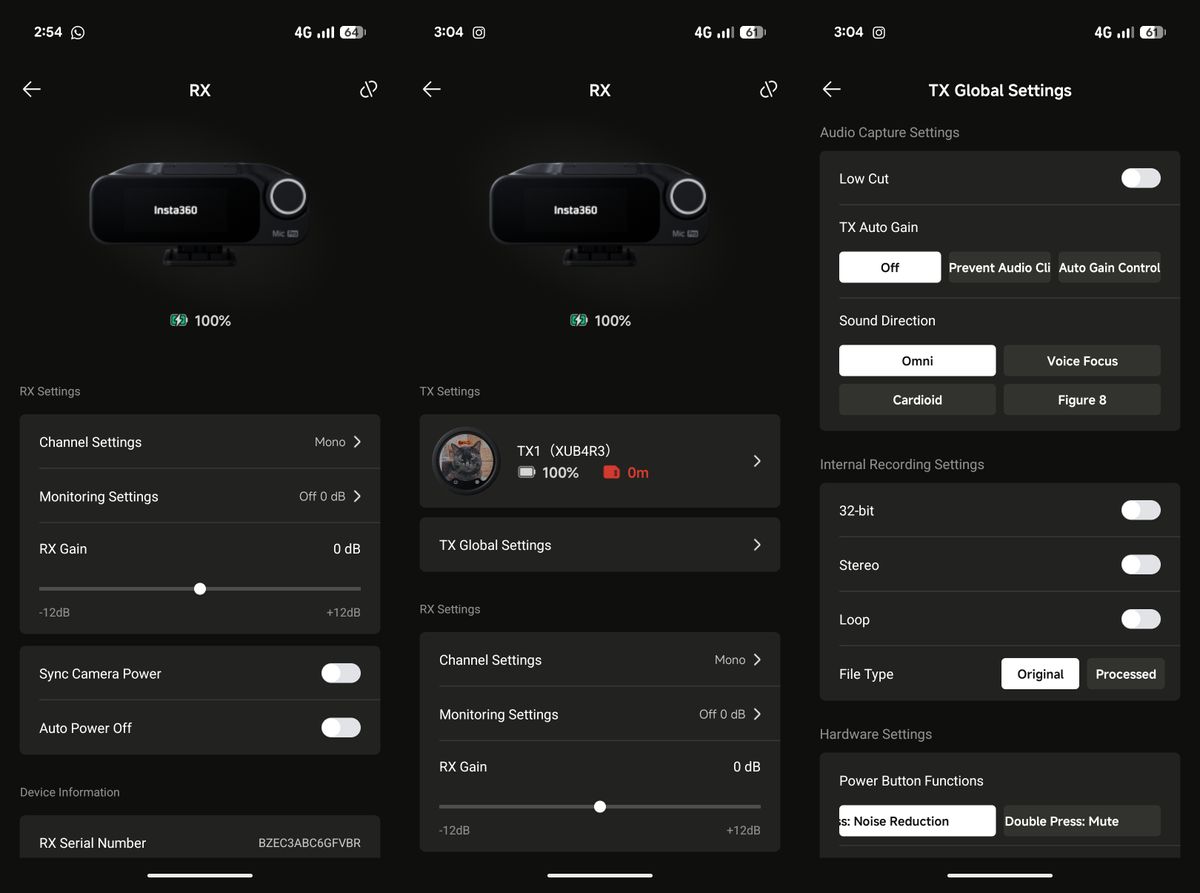 Insta360 Mic Pro app screenshots
