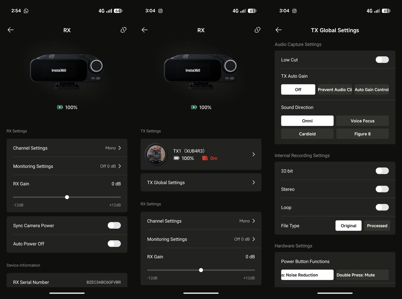 Insta360 Mic Pro app screenshots