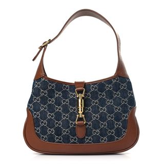 Gucci New Denim Gg Monogram Calfskin Small Jackie 1961 Hobo Blue Tea Cuir