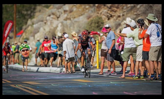 Javier Acevedo makes his move over the last man standing Tejay Van Garderen (BMC)