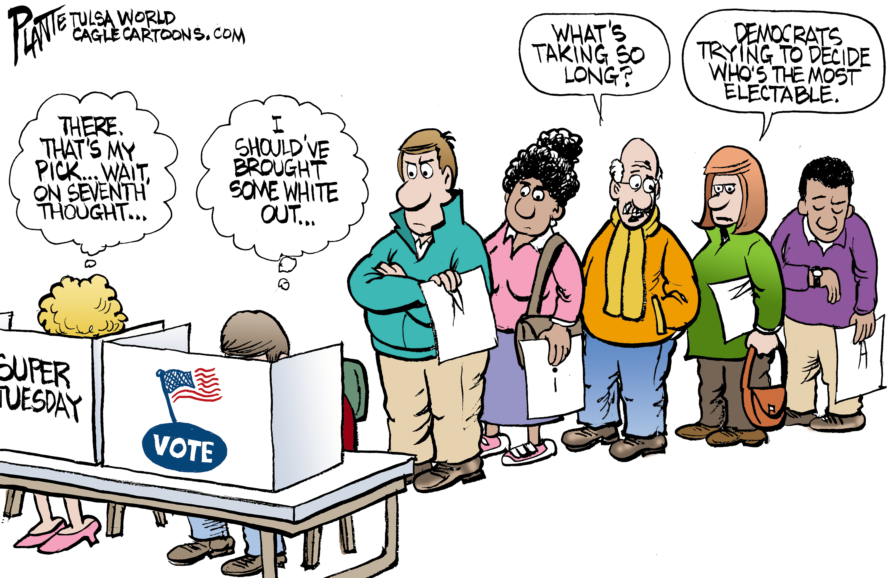 Political Cartoon Us Super Tuesday Democrats Confused Voting Line The Week 