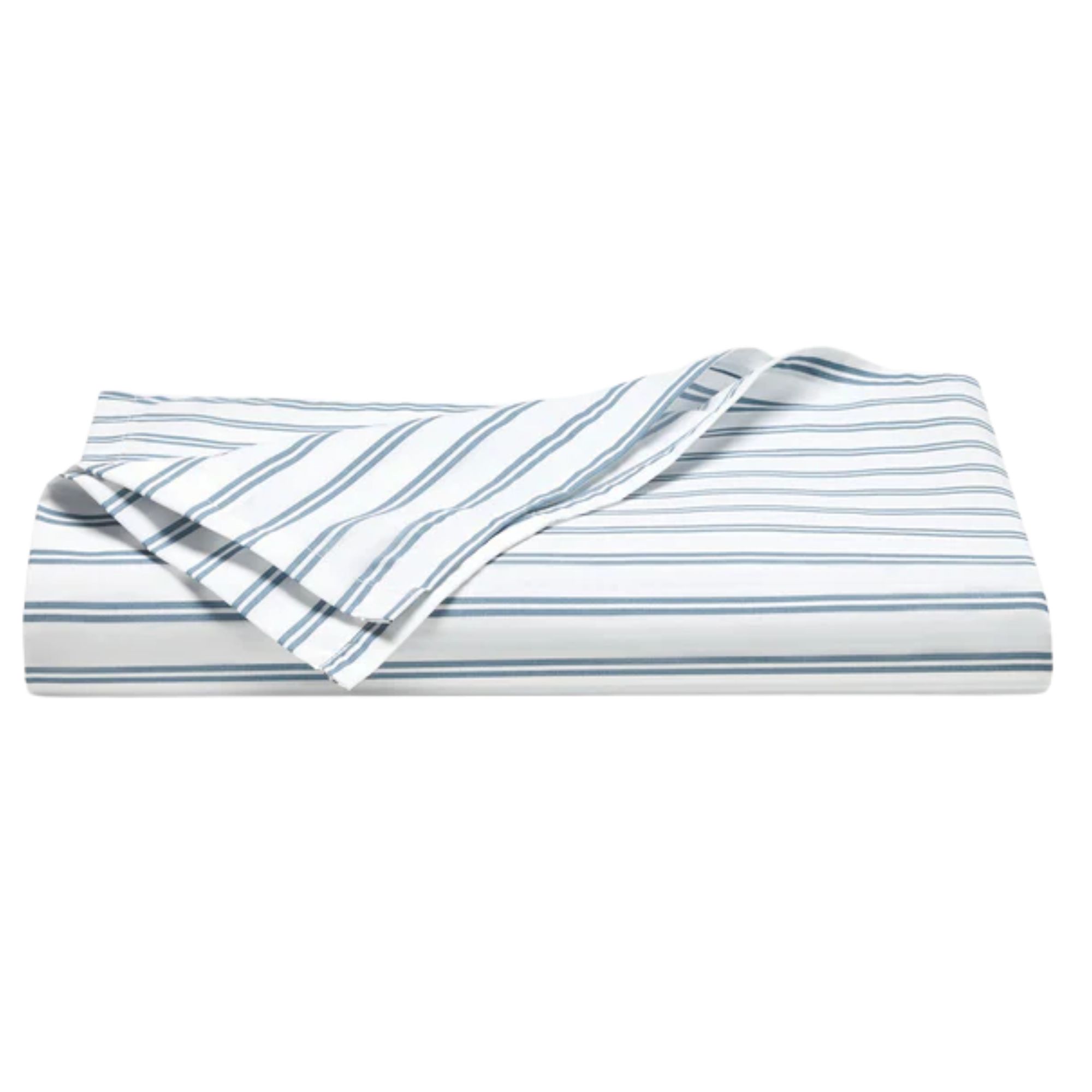 Brooklinen white and blue striped percale flat sheet