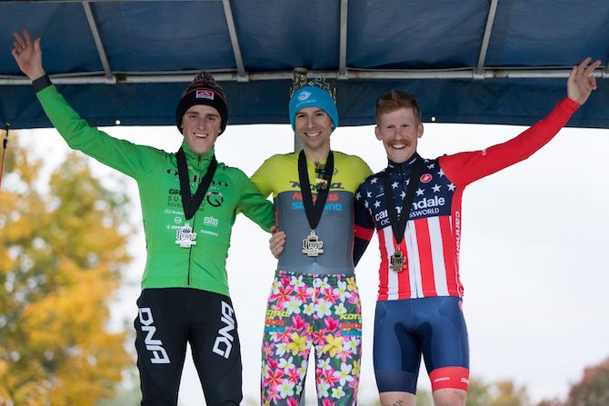 The 2018 CincyCX C2 podium (l to r): Gage Hecht, winner Kerry Werner, Stephen Hyde