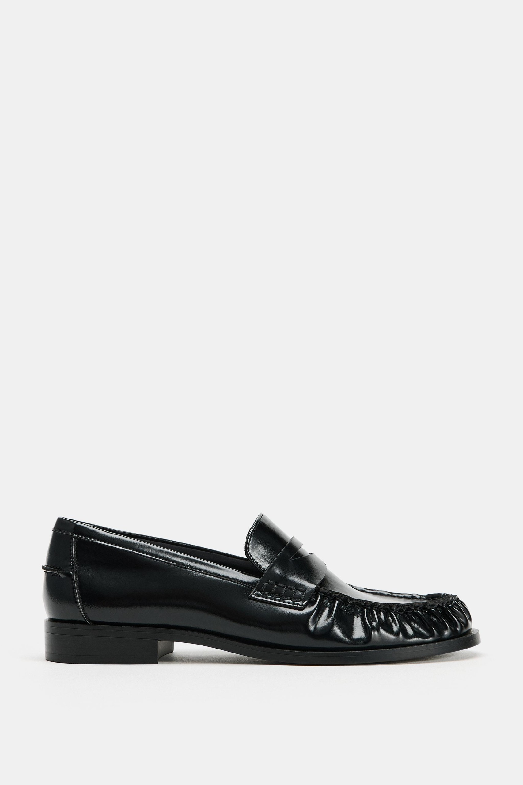 ZARA, Patent-Effect Loafers - Black - 5